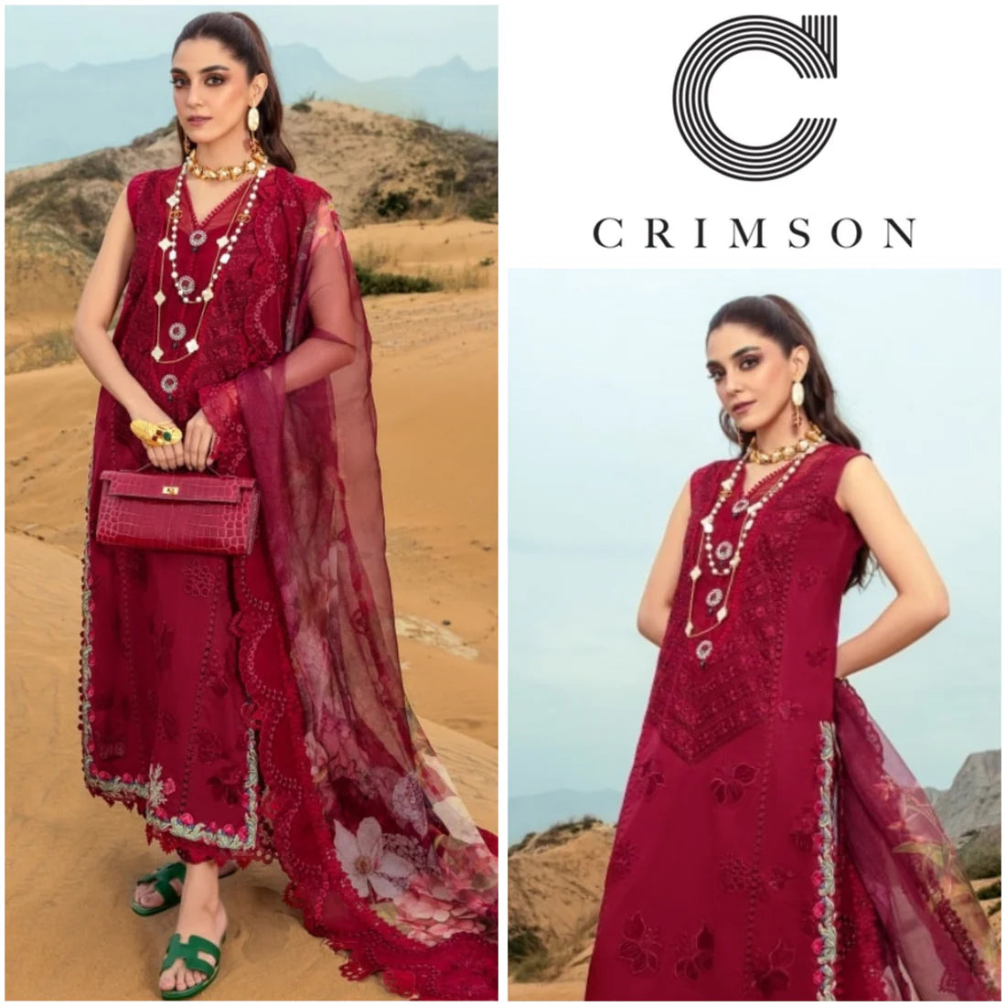 CRIMSON LAWN UNSTITCHED EMB 3PC