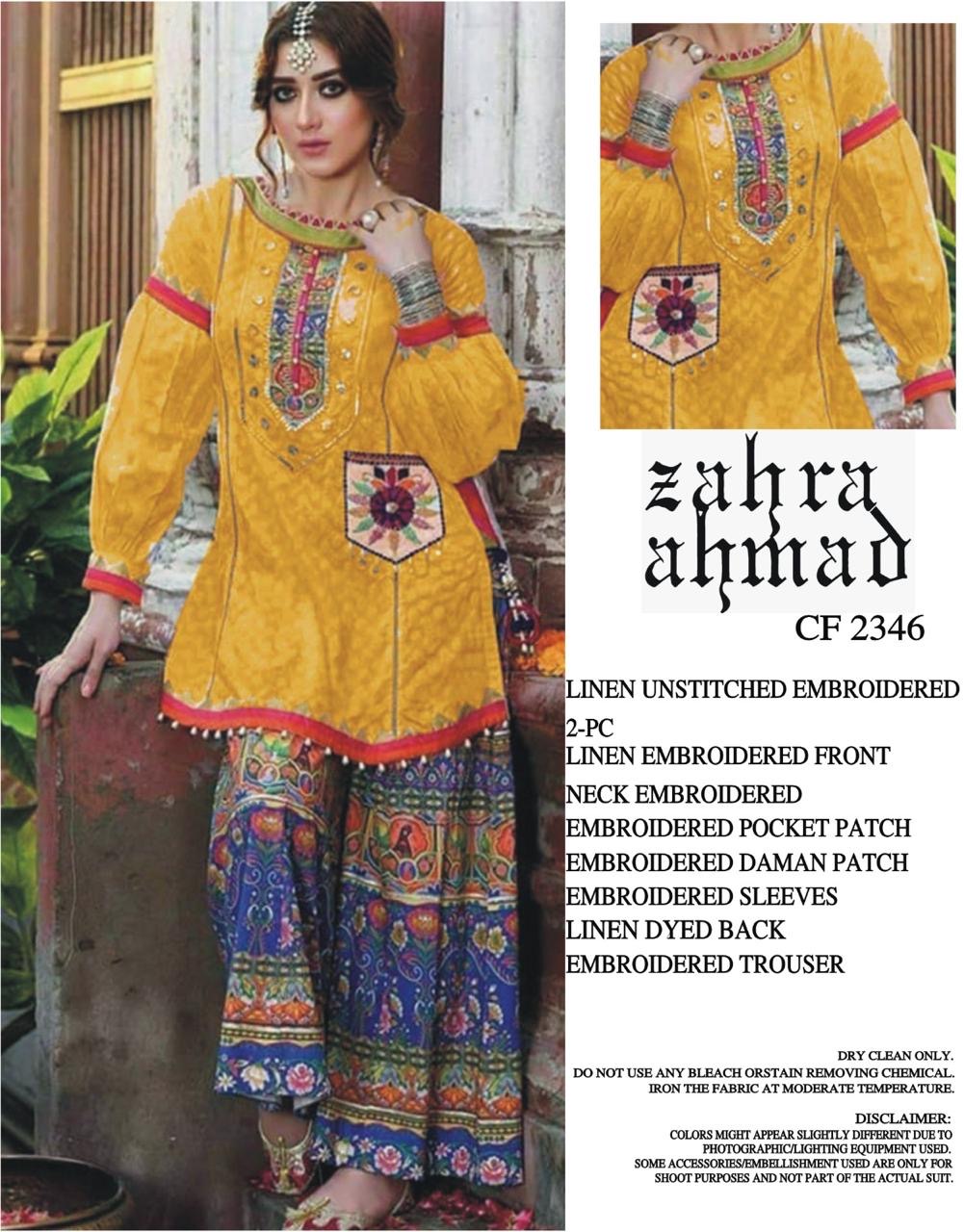 ZAHRA AHMAD UNSTITCH EMBROIDERED 2pc