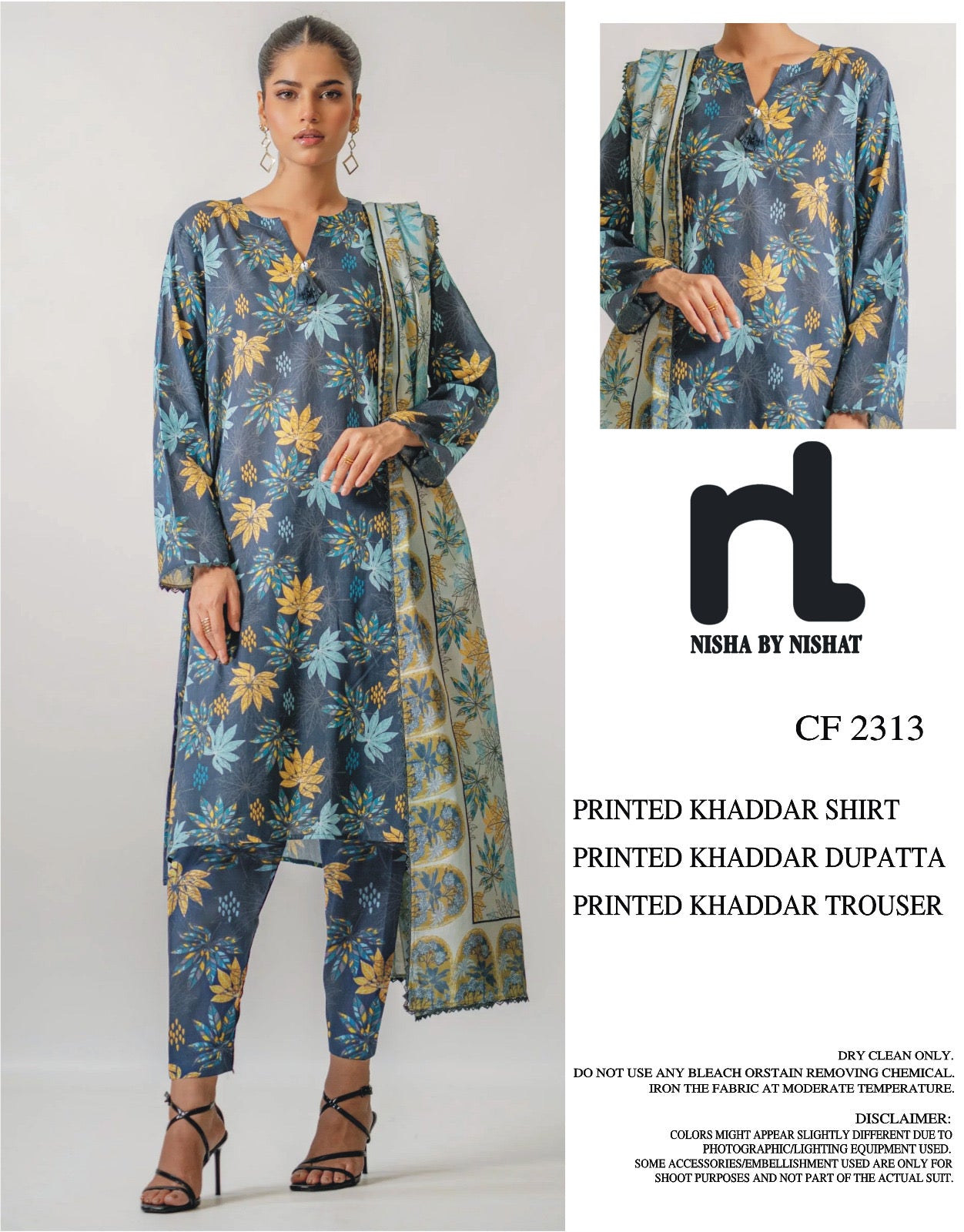 NISHAT KHADDAR UNSTICH PRINTED 3PC