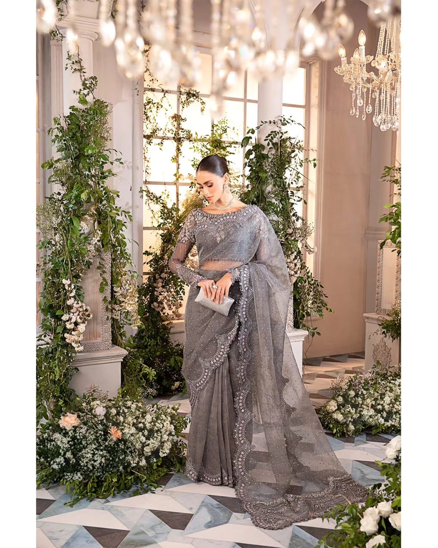 MARIA:B UNSTICHED EMBROIDERED SAREE