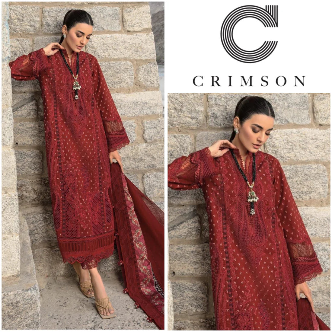 CRIMSON LAWN UNSTITCHED EMB 3PC