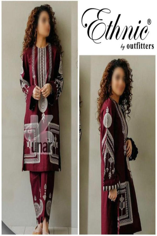 ETHNIC LAWN UNSTITCHED EMB 2PC