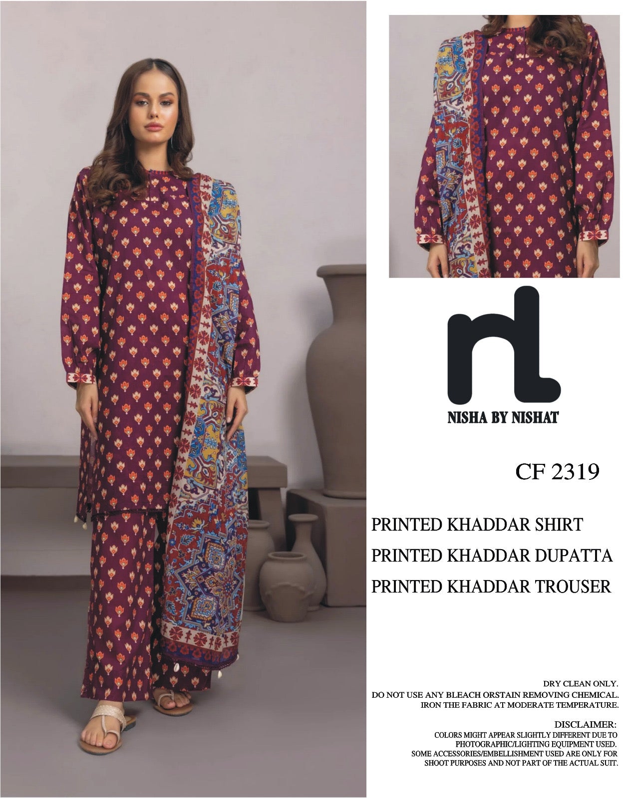 NISHAT KHADDAR UNSTICH PRINTED 3PC