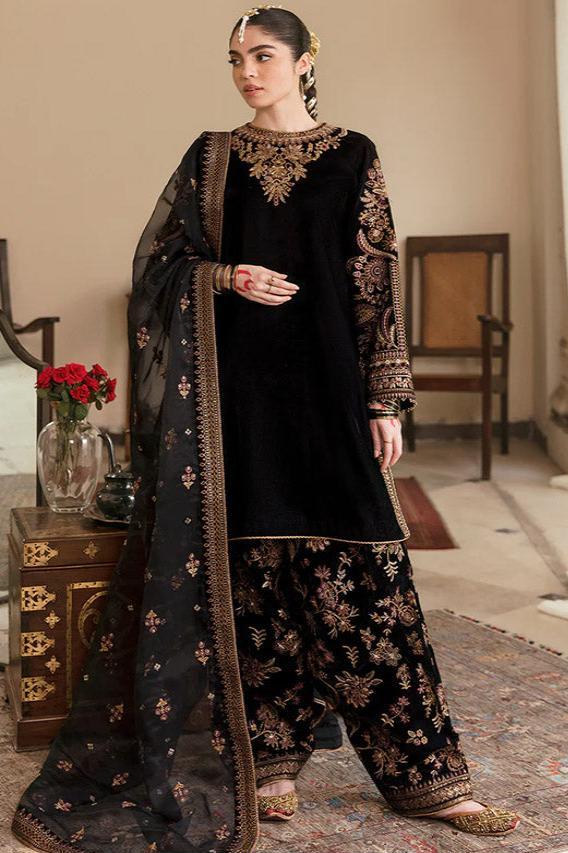 ZARA SHAHJAHAN VELVET UNSTITCHED EMB 3PC